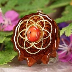 TEP Pendants Red Coral With Gold Seed Of Life