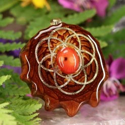 TEP Pendants Red Coral With Gold Seed Of Life