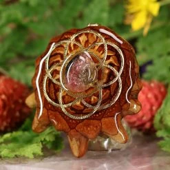 TEP Pendants Watermelon Tourmaline With Gold Seed Of Life And Back Om