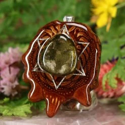 TEP Pendants Green Tourmaline With Silver Merkaba And Back Om