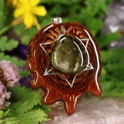 TEP Pendants Green Tourmaline With Silver Merkaba And Back Om