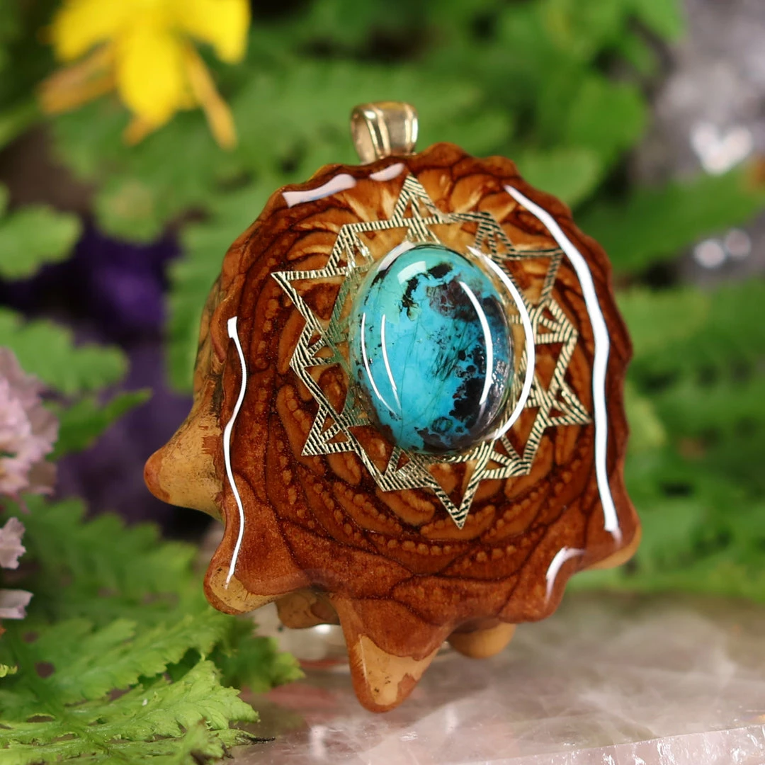 TEP Pendants Shattuckite With Gold 64 Star Tetrahedron 5 TEP Pendants Shattuckite With Gold 64 Star Tetrahedron
